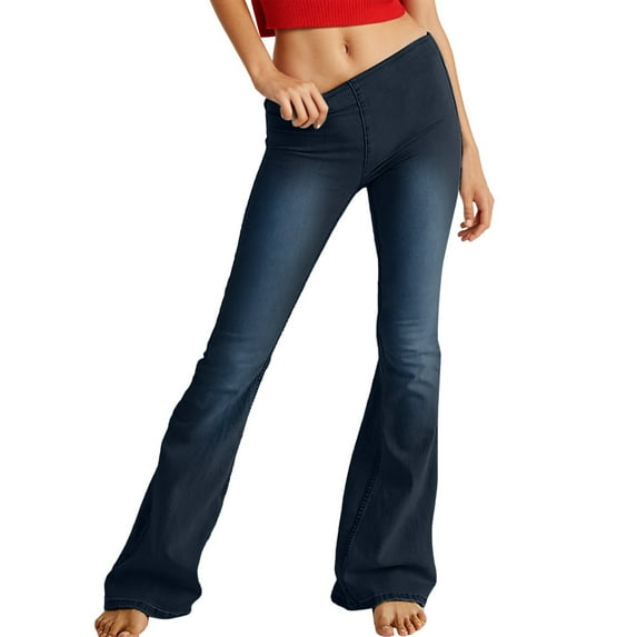 GHSOHS Jeans for Women Womens Pants Trendy Dark Blue Denim Pants Womens Jeans Women's Middle Waisted Bootcut Jeans Casual Stretch Mom Denim Jean Pants Bell Bottom Jeans M