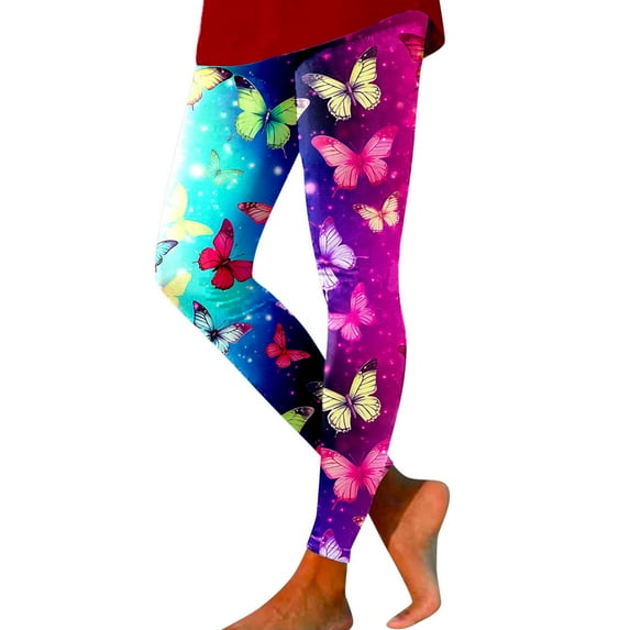 GHSOHS Leggings for Women Black Leggings Butterfly Print Tights Seamless Hip Lifting Workout Leggings High Waisted Yoga Pants Comfy Capris Casual Leggings for Women Hot Pink Jeggings Capris Pant,M