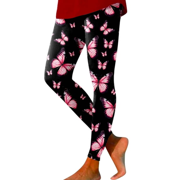 GHSOHS Leggings for Women Black Leggings Butterfly Print Tights Seamless Hip Lifting Workout Leggings High Waisted Yoga Pants Comfy Capris High Waist Leggings Pink Jeggings Capris Pants High Wai,M