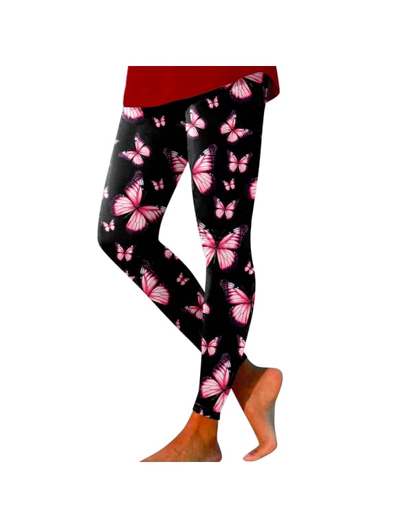 Leggings for Women Black Leggings Butterfly Print Tights Seamless Lifting Workout Leggings High Waisted Yoga Pants Comfy Capris High Waisted Compression Leggings Pink Jeggings Capris ,2XL