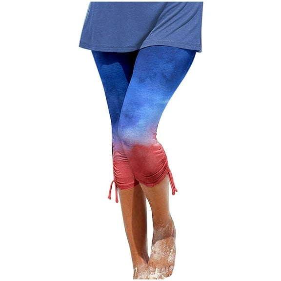 GHSOHS Leggings for Women Capri Leggings for Women's Printed Capris Pants Summer Casual Knee Length Capri Leggings Silm Fit Comfy Cropped Pants White Skinny Jeans Women Blue Jeggings Capris Pant,S