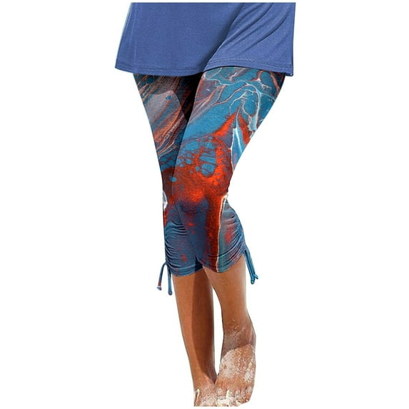 GHSOHS Leggings for Women Capri Leggings for Women's Printed Capris Pants Summer Casual Knee Length Capri Leggings Silm Fit Comfy Cropped Pants Womens Blue Jeans Blue Jeggings Capris Pants Women,L
