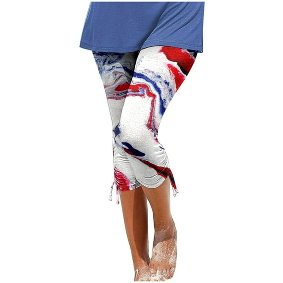 GHSOHS Leggings for Women Capri Leggings for Women's Printed Capris Pants Summer Casual Knee Length Capri Leggings Silm Fit Comfy Cropped Pants Womens Pull On Capris White Jeggings Capris Pants ,XL