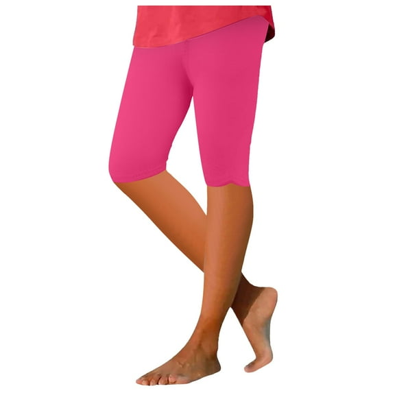 GHSOHS Leggings for Women Capri Leggings for Women's Tummy Control Knee Length Capri Leggings 2024 Summer Cropped Pants Casual Solid Comfy Capris Leggings Capri Hot Pink Jeggings Capris Pants Hi,S