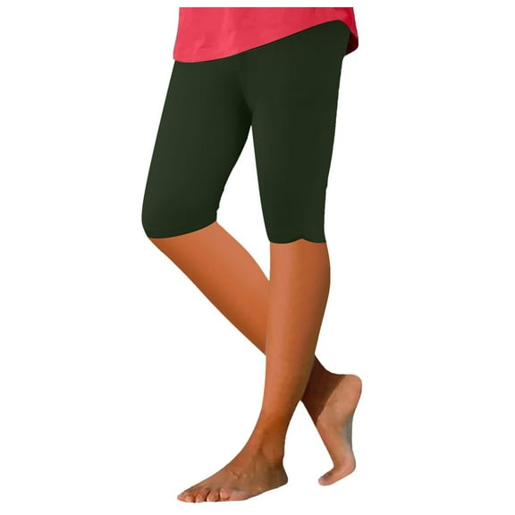 GHSOHS Leggings for Women Capri Leggings for Women's Tummy Control Knee Length Capri Leggings 2024 Summer Cropped Pants Casual Solid Comfy Capris Jeggings with Pockets Army Green Jeggings Capris,M