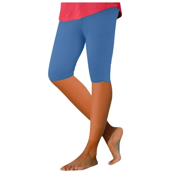 GHSOHS Leggings for Women Capri Leggings for Women's Tummy Control Knee Length Capri Leggings 2024 Summer Cropped Pants Casual Solid Comfy Capris Women's Khaki Pants Blue Jeggings Capris Pants P,L