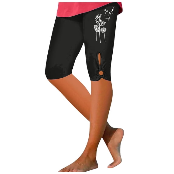 GHSOHS Leggings for Women Yoga Pants Black Leggings Capri Leggings for Women Floral Print Capris Pants Summer Knee Length Capri Leggings Comfy Hollow Cropped Pants Capris for Women Casual Summer ,2XL