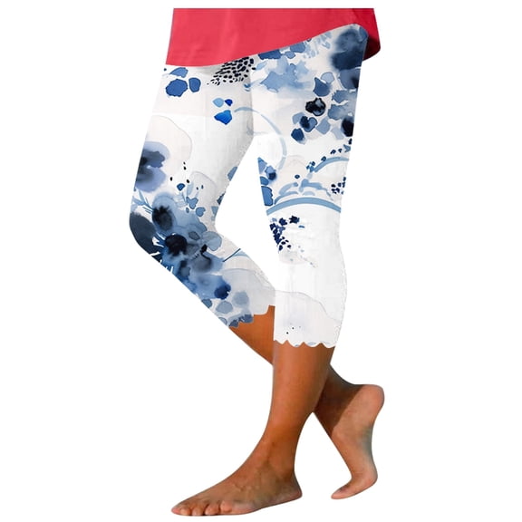 GHSOHS Leggings for Women Yoga Pants Brown Pants Women Jeggings Tights Capri Leggings for Women Floral Print Cropped Leggings Knee Length Summer Workout Leggings Casual Comfy Cropped Yoga Pants C,XL
