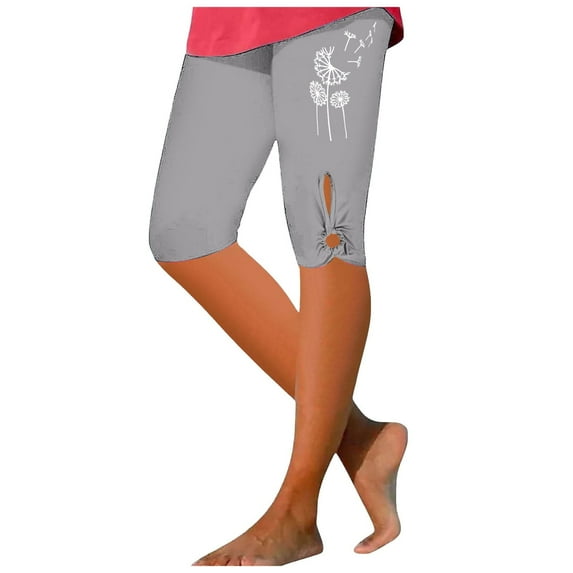 GHSOHS Leggings for Women Yoga Pants Flare Leggings for Women Capri Leggings for Women Floral Print Capris Pants Summer Knee Length Capri Leggings Comfy Hollow Cropped Pants Cargo Capris for Wome,M