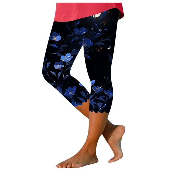 GHSOHS Leggings for Women Yoga Pants Leggins Tummy Control Capri Leggings for Women Floral Print Cropped Leggings Knee Length Summer Workout Leggings Casual Comfy Cropped Yoga Pants Petite Capris,2XL