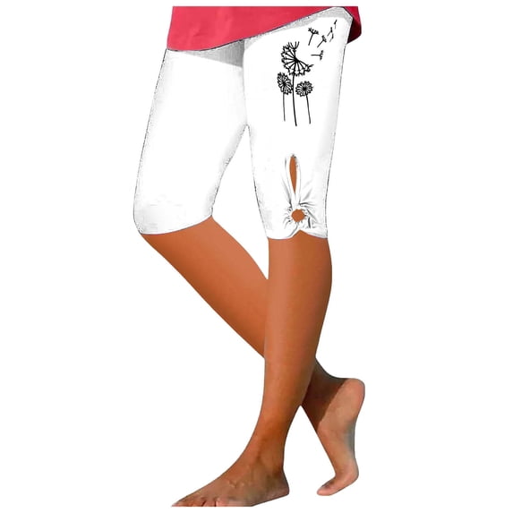 GHSOHS Leggings for Women Yoga Pants with Pockets for Women Jeggings Tights Capri Leggings for Women Floral Print Capris Pants Summer Knee Length Capri Leggings Comfy Hollow Cropped Pants Capri L,XL