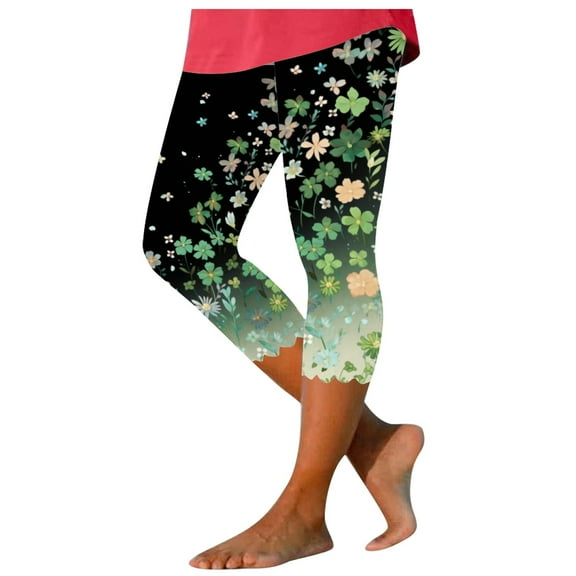 GHSOHS Leggings for Women Yoga Pants Tummy Control Jeans for Women Capri Leggings for Women Floral Print Cropped Leggings Knee Length Summer Workout Leggings Casual Comfy Cropped Yoga Pants Cropp,L