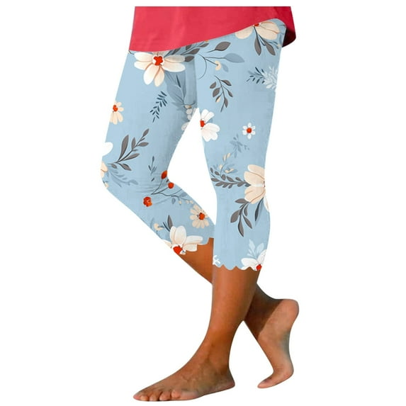 GHSOHS Leggings for Women Yoga Pants Women Leggings Tummy Control Capri Leggings for Women Floral Print Cropped Leggings Knee Length Summer Workout Leggings Casual Comfy Cropped Yoga Pants Capri ,2XL