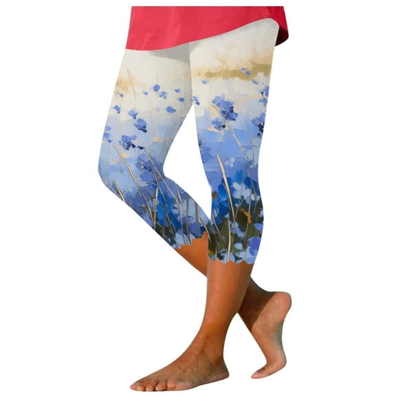 GHSOHS Leggings for Women Yoga Pants Women's Activewear Leggings Capri Leggings for Women Floral Print Cropped Leggings Knee Length Summer Workout Leggings Casual Comfy Cropped Yoga Pants Materni,S