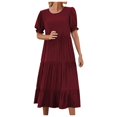 thumbnail image 1 of GHSOHS Maxi Dress Vintage Dress for Wedding Guest Womens Summer Ruffle Puff Sleeve High Waist Midi Casual Boho Dress Summer Party Dresses Work Vacation Casual Dress Prom Dresses Red Satin Dress,L, 1 of 5