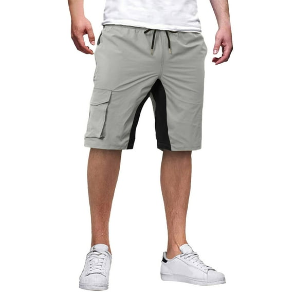 GHSOHS Men's Casual Cargo Shorts Street Leisure Sports Shorts Drawstring Stretch Waist Color Block Relaxed Fit Casual Multi-Pocket Long Shorts Outdoor Work Shorts,Grey M