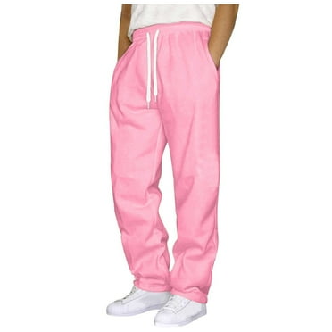 GHSOHS Men’s Fleece Lined Cargo Sweatpants Wide Straight Leg Cargo Pants Workout Athletic Joggers Pants High Waisted Yoga Pants with Pockets Pink,XL