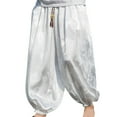 thumbnail image 1 of GHSOHS Men's Harem Pants Fashion New Jacquard Ice Silk Dark Flower Printed Baggy Trousers Loose Elastic Drawstring Waist Hippie Pant Beach Yoga Pants,White 5XL, 1 of 4
