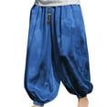 thumbnail image 1 of GHSOHS Men's Harem Pants Fashion New Jacquard Ice Silk Dark Flower Printed Baggy Trousers Loose Elastic Drawstring Waist Hippie Pant Beach Yoga Pants,Blue 5XL, 1 of 4