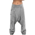 thumbnail image 1 of GHSOHS Men's Harem Pants Vintage Fashion Printed Loose Drop Crotch Wide Leg Trousers Plus Size Elastic Drawstring Waist Baggy Pants Hop Trousers,Grey S, 1 of 5