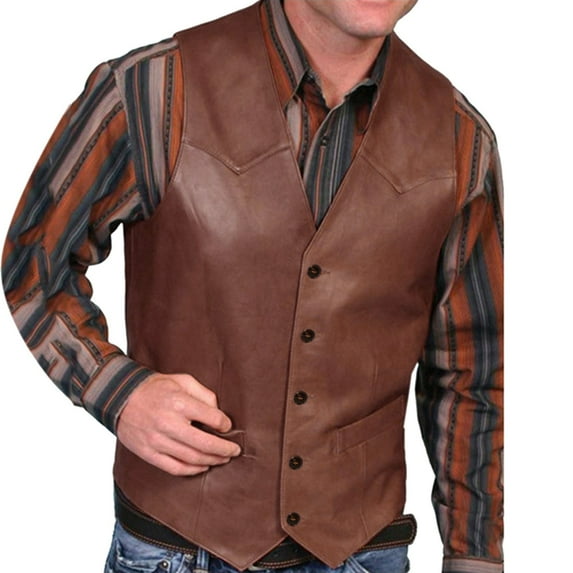 GHSOHS Men's Leather Vest Casual Retro Western Lightweight V-Neck Suit Vest Waistcoat Pocket Club Motorcycle Vests Jacket Coat gifts for men 3XL