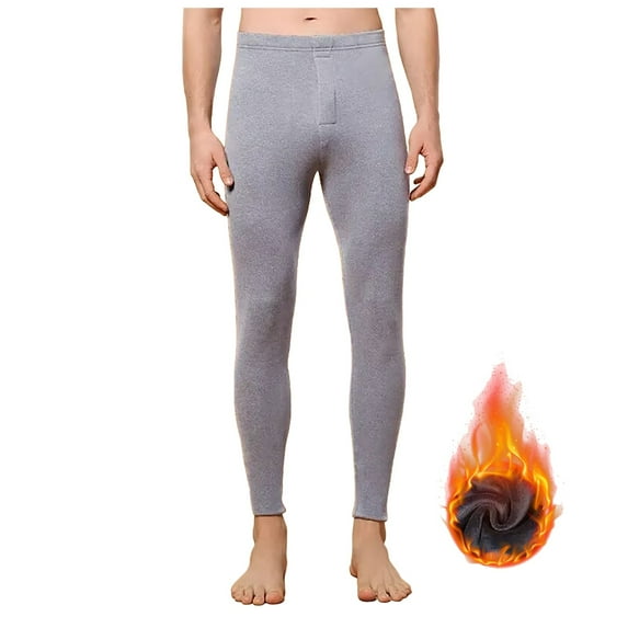 GHSOHS Men's Lightweight Fleece Lined Leggings Thin Thermal Tight Stretch Baselayer Pants Fall Winter Comfort Sleepwear Thermal Pants Legging Light Gray,3XL