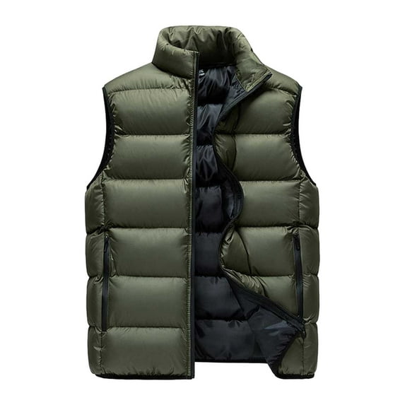 GHSOHS Men's Outerwear Vests Fall Winter Casual Stand Collar Sleeveless Lightweight Jackets Vest Zipper Pocket Down Cotton Coats(Green,L)