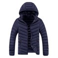 thumbnail image 1 of GHSOHS Men's Packable Lightweight Coat Down Jacket Casual Slim Warm Lined Padded Outerwear Removable Hat Outdoor Jackets(Blue,L), 1 of 3