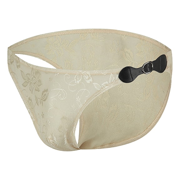 GHSOHS Men's Underwear Large Size Mens Bikini Briefs Underwear Soft Briefs Lace Bikini Fun Opening Sexy Transparent Jacquard Men's Leather Buckle Triangle Underwear G String Underpants Cotton Tho,XL