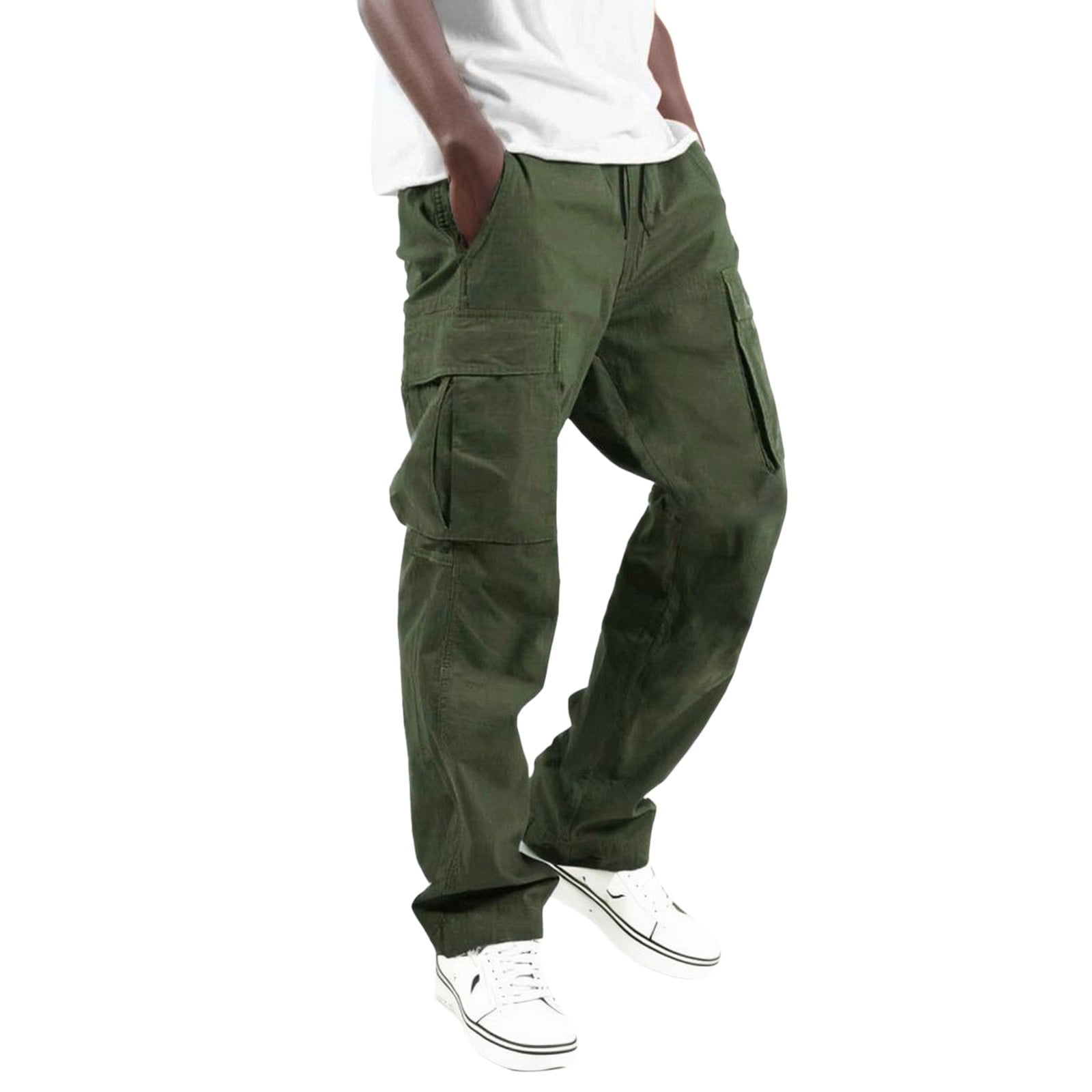 Men's Casual Cargo Pants - Loose Fit Cotton Joggers With Drawstring Waist, Red - View #3