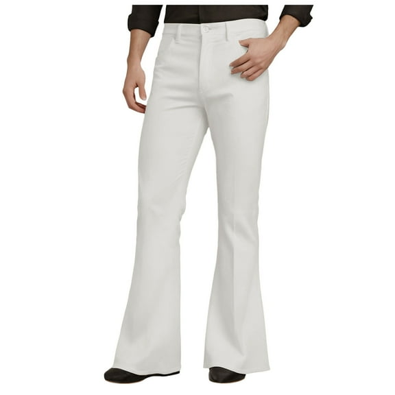 GHSOHS Mens Bell Bottom Pants High Waist Chinos Pants Vintage 70S Disco Pants for Men Slim Fit Flared Trousers Twill Cotton Dress Pants with Pockets White,3XL