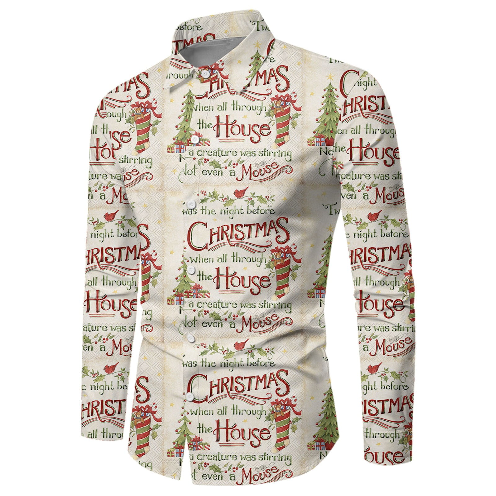 GHSOHS Mens Christmas Shirts Printed Long Sleeve Lapel Button Down
