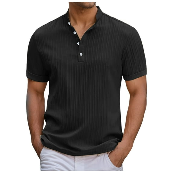 GHSOHS Mens Dress Shirts Classic Shirts for Men Black Red Mens Dress Shirt Men's Vintage Striped Dress Shirts Casual Loose Button Crew Neck Shirt Short Sleeved Tops Blouse Black Beach Shirts 3XL