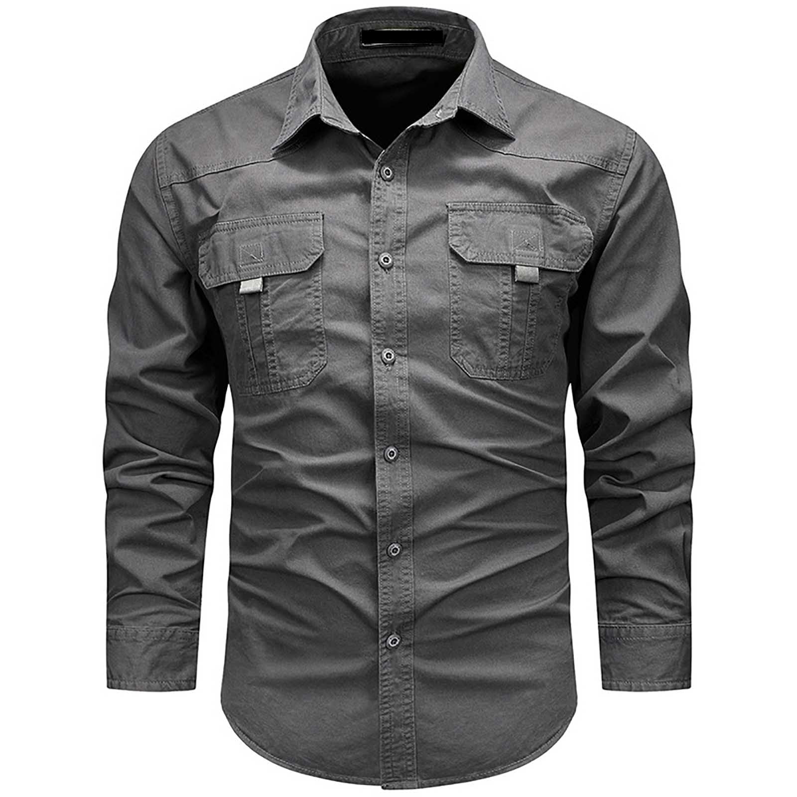 GHSOHS Mens Dress Shirts Grey Dress Shirts for Men Hoodless Long
