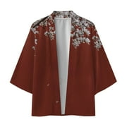 GHSOHS Mens Dress Shirts Holiday Shirts for Men Red Mens Linen Dress Shirt Men's Spring And Summer Cool Semi Long Sleeve Cardigan All Print Printed Collarless Antique Shirt M