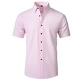 thumbnail image 1 of GHSOHS Mens Dress Shirts Pink Men's Short Sleeve Dress Shirts Stretch Slim Fit Business Formal Shirt Casual Button Down Lapel Shirts Beach Shirt Pink Dress Shirt for Men,3XL, 1 of 2