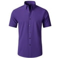 thumbnail image 1 of GHSOHS Mens Dress Shirts Purple Men's Short Sleeve Dress Shirts Stretch Slim Fit Business Formal Shirt Casual Button Down Lapel Shirts Beach Shirt Mens Black Tshirt,XL, 1 of 2