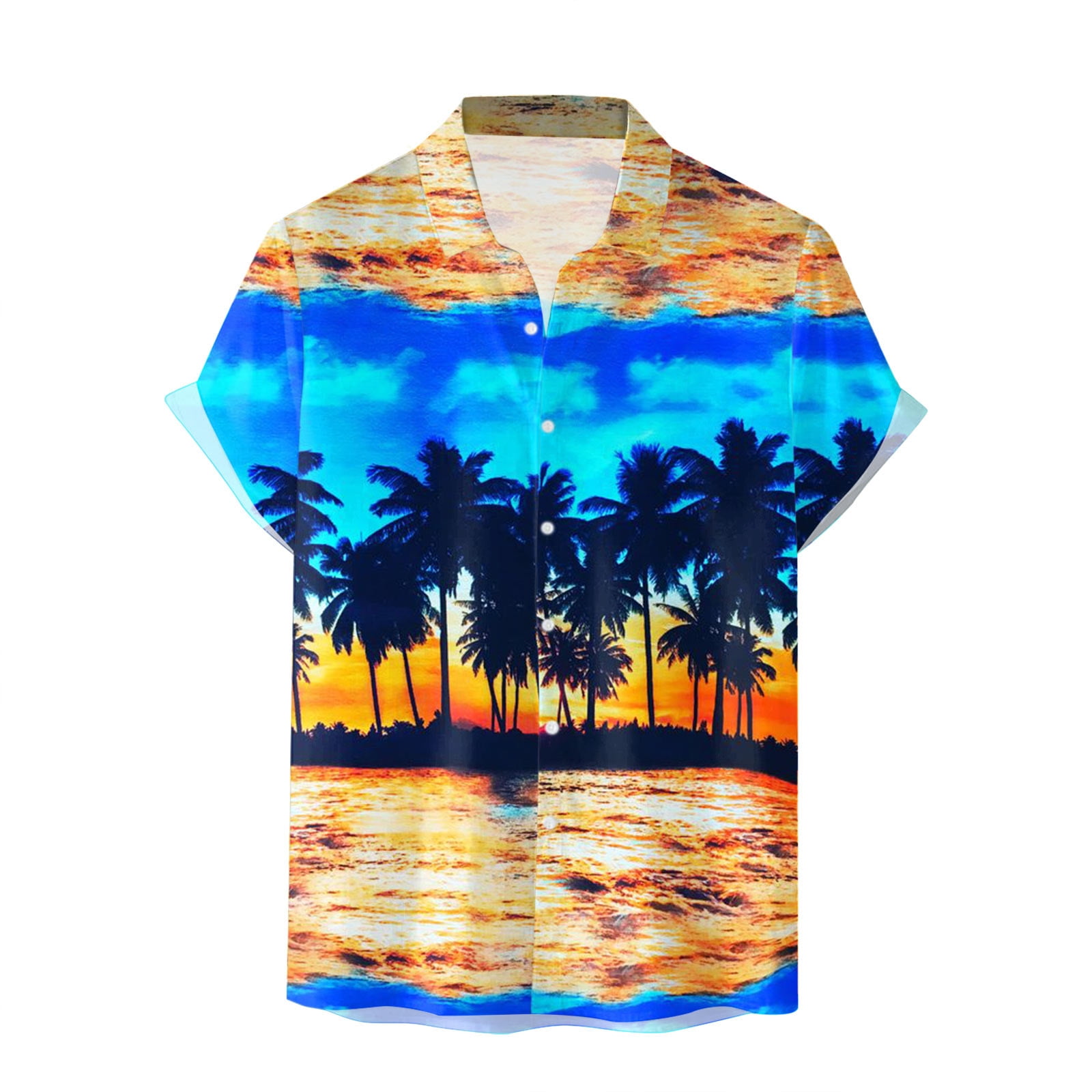 Hawaiian Shirt Goa Print Shirt GHSOHS Mens Dress Shirts Sky Blue Long  Sleeve Shirts For Men