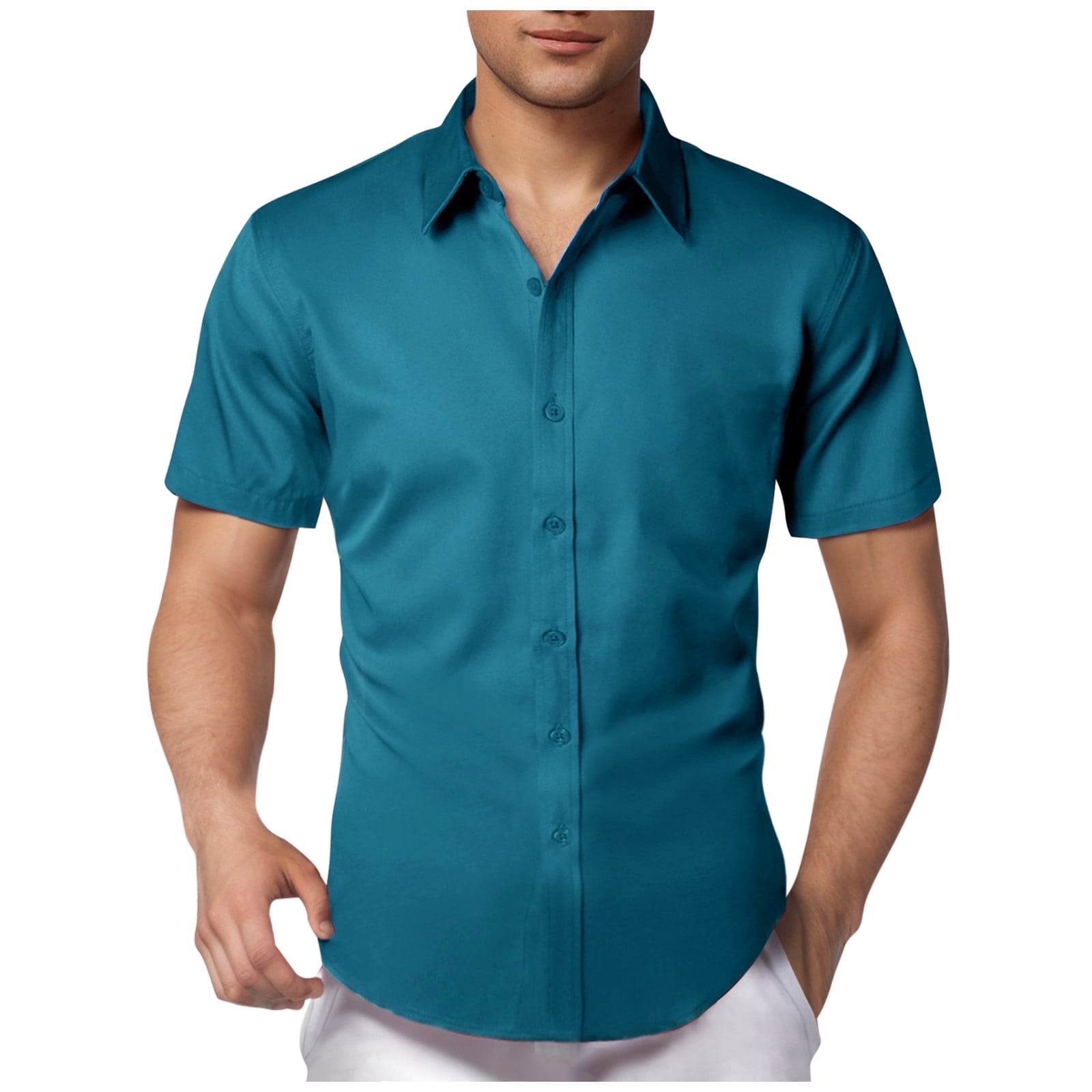 GHSOHS Mens Dress Shirts Summer Dress Shirts for Men Blue Short Sleeve ...