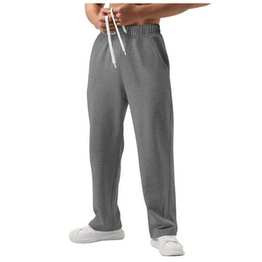 GHSOHS Mens Fleece Lined Sweatpants Baggy Elastic Waist Joggers Pants Fall Winter Drawstring Wide Leg Cargo Pants Athletic Pants with Pockets Grey,S