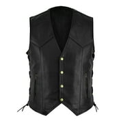 GHSOHS Mens Leather Motorcycle Vest for Riding Biker Jacket Coat Vest Black Club Vest with 2 Carry Pockets & Side Laces gifts for men 3XL