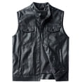 thumbnail image 1 of GHSOHS Mens Leather Vest Coat Solid Pocket Button Stand Collar Lunch Break Leather Vest Casual Jacket Outerwear Vests with Pocket gifts for men 3XL, 1 of 5