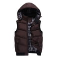 thumbnail image 1 of GHSOHS Mens Outdoor Vest Coats Casual Plaid Quilted Lined Cotton Jacket Sleeveless Zipper Pocket Detachable Hooded Outerwear Vests(Coffee,XXL), 1 of 3