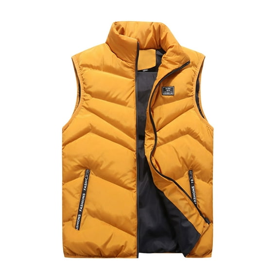 GHSOHS Mens Outdoor Vest Coats Large Size Casual Stand Collar Sleeveless Jacket Down Vests Lightweight Windproof Padded Outerwear(Yellow,3XL)