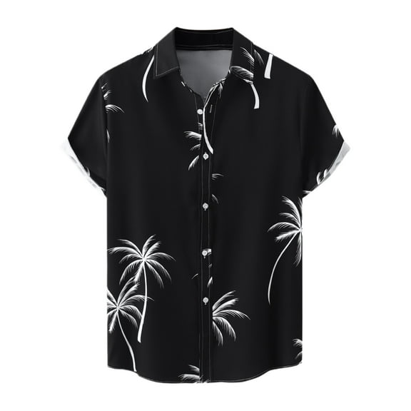 GHSOHS Mens Shirts Black Tops Blouse Long Sleeve Shirt Men Coconut Print Hawaiian Shirt Casual Lapel Short Sleeve Button Down Shirts Large Size Summer Beach Shirts Dress Shirts Men's Dress Shirts,L