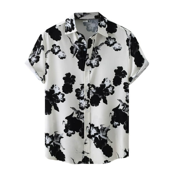 GHSOHS Mens Shirts Black Tops Blouse White Linen Shirt Fashion Black Floral Printed Dress Shirt Summer Beach Hawaiian Shirt Casual Lapel Short Sleeve Button Down Shirts Black Long Sleeve Dress Sh,3XL