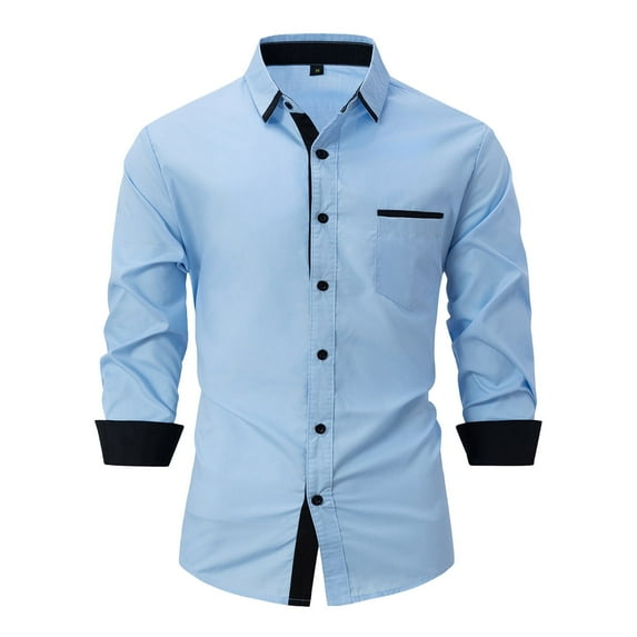GHSOHS Mens Shirts Blue Long Sleeve Shirts for Men Fashion Casual Top Shirt Simple Comfortable Solid Color Button Shirt Top Long Sleeve Large Size Dress Shirts Elegant Mens Oxford Shirts Long Sl,3XL