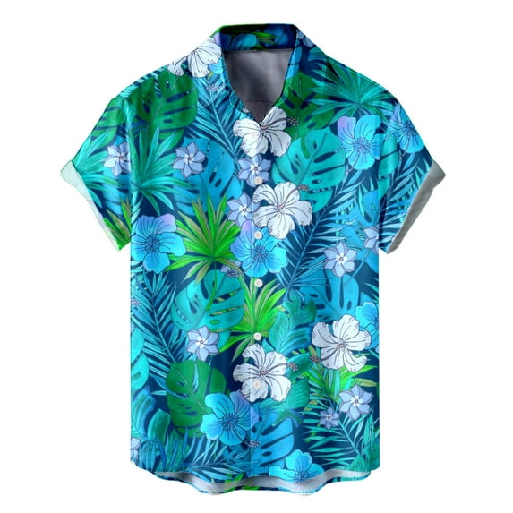 GHSOHS Mens Shirts Blue Tops Blouse Tie Dye Shirt Men's Hawaiian Shirt Short Sleeve Button Down Shirts Tropical Floral Leaf Printed Summer Beach Shirts Casual Dress Shirt Men's Hawaiian Shirt,3XL