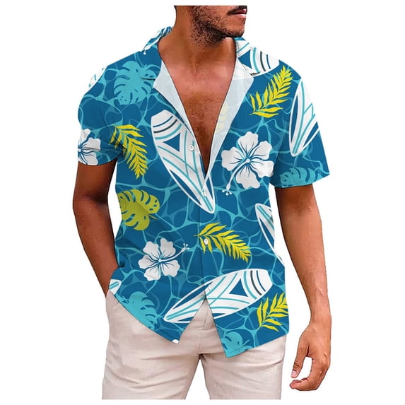 GHSOHS Mens Shirts Business Shirts for Men Sky Blue White Button Down Shirt WoSummer Casual 3D Printing Hawaiian Shirt Plus Size Tropical Leaf Beach Shirts Short Sleeve Button Down Shirts Tops XXL