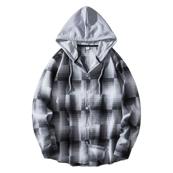 GHSOHS Mens Shirts Clothes TShirts for Men Beach Camisas Tops Beach Shirt Men's Flannel Plaid Shirts Spring Fall Fashion Casual Check Pocket Button Long Sleeve Shirt Hooded Thin Jacket Shirts for Men
